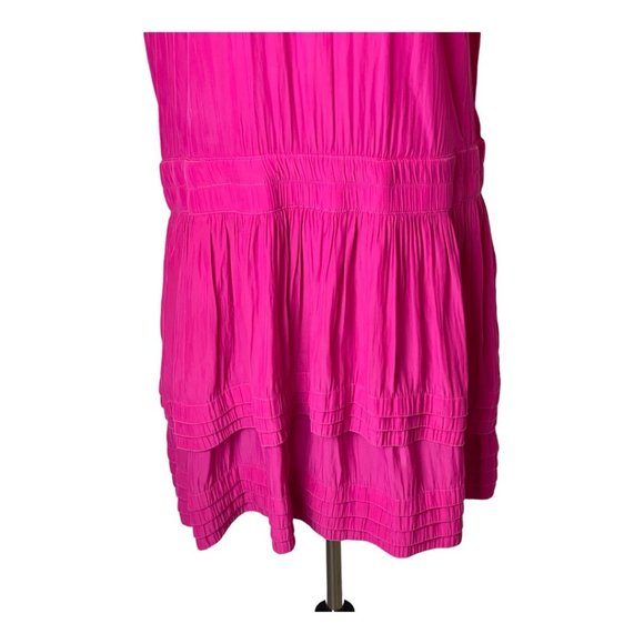 Ramy Brook Hot Pink Raquel Tiered V-Neck Sleeveless Mini Fit & Flare Dress Sze L - Picture 6 of 9